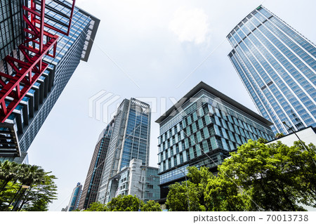 street view of the Xinyi District in Taipei, Taiwan. The district is a prime shopping area in Taipei, anchored by a number of department stores and malls. 70013738