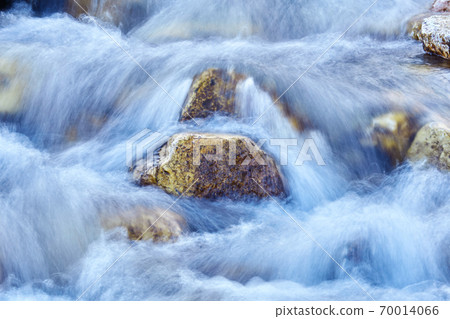 fragment of a waterfall, water jets are blurred in motion fragment of a waterfall, water jets are blurred in motion 70014066