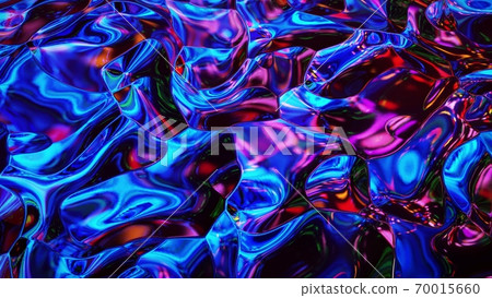 3d rendring abstract iridescent fluid background. Beautiful wavy glass surface of liquid with pattern, gradient color and flow waves on it. Creative bright bg 70015660