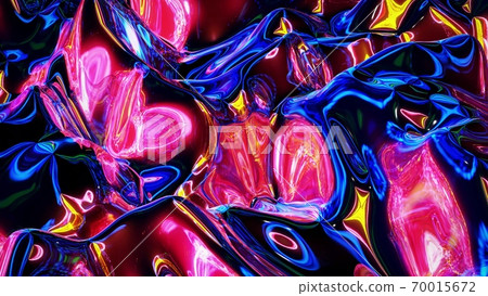 3d rendring abstract iridescent fluid background. Beautiful wavy glass surface of liquid with pattern, gradient color and flow waves on it. Creative bright bg 70015672