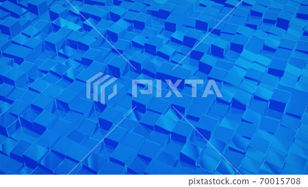 3d rendering abstract fluid background. Beautiful wavy glass surface of blue liquid with square pattern, gradient color and flow waves on it. Creative bright bg 70015708