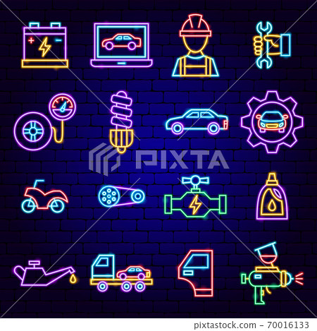 Auto Repair Neon Icons 70016133