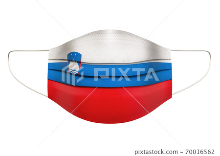 Medical Mask with Slovenian flag. 3D rendering Medical Mask with Slovenian flag. 3D rendering 70016562