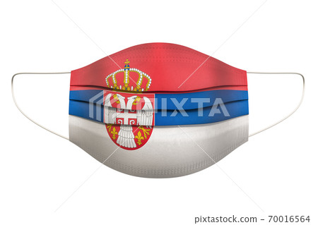 Medical Mask with Serbian flag. 3D rendering Medical Mask with Serbian flag. 3D rendering 70016564