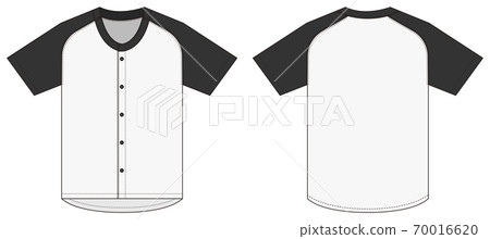 Short-sleeved baseball shirt / uniform template illustration (black / black / white)