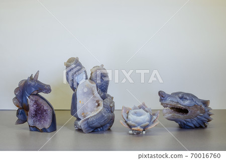 Crystal Stone macro, purple rough amethyst quartz crystals. 70016760