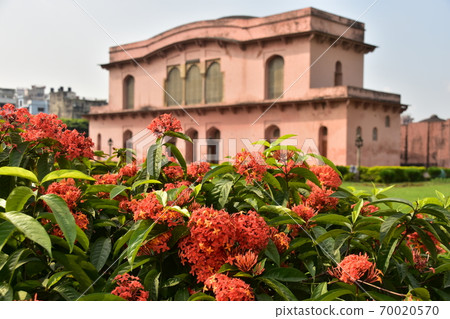 Dhaka, Bangladesh, unfinished castle ruins, Lalbagh Fort, historic old audience room and beautiful petals 70020570