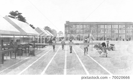 學校運動會，競賽，觀眾，建築，插圖52 70020666