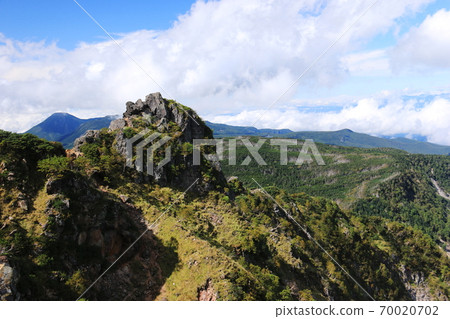 Yatsugatake mountain range in early autumn, overlooking Minami Yatsugatake from the summit of Mt. Higashi Tengu 70020702