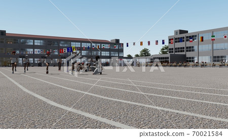 學校運動會，比賽，觀眾，建築物，插圖80 70021584