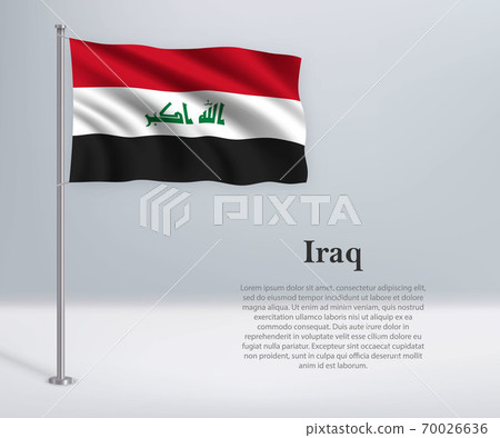 Waving flag of Iraq on flagpole. Template for independence day Waving flag of Iraq on flagpole. Template for independence day 70026636