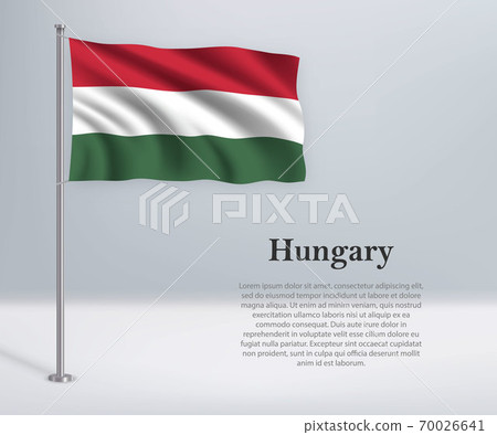 Waving flag of Hungary on flagpole. Template for independence da 70026641