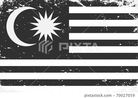 Grunge styled black and white flag Malaysia. Old vintage backgro Grunge styled black and white flag Malaysia. Old vintage backgro 70027059