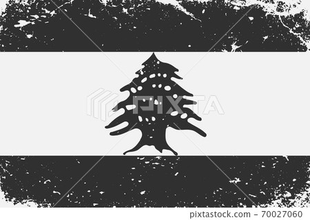 Grunge styled black and white flag Lebanon. Old vintage backgrou Grunge styled black and white flag Lebanon. Old vintage backgrou 70027060