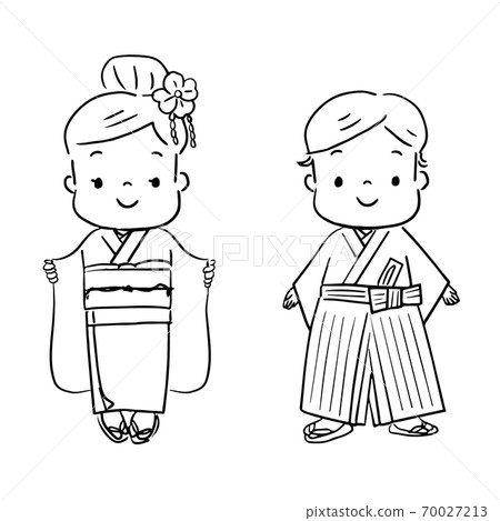 Boys and girls in kimono New Year, Shichigosan - Stock Illustration ...