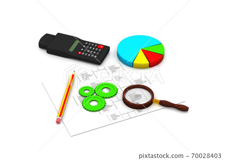 Flow Chart with gears and graph analyzing 70028403