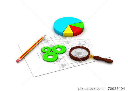 Flow Chart with gears and graph analyzing 70028404