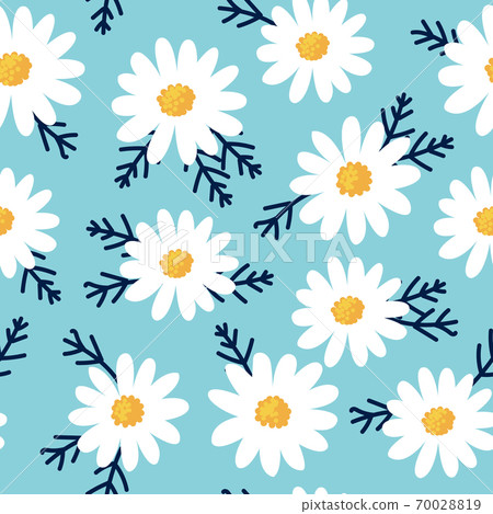 Daisy flower seamless pattern on blue background - Stock Illustration ...