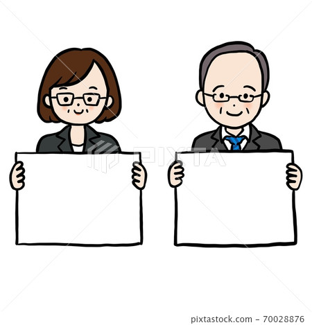 Men and women in their 50s with a message board 70028876