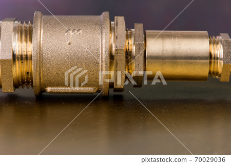 Close-up Brass Fittings Connectors For Water And Gas Installation Close-up Brass Fittings Connectors For Water And Gas Installation 70029036