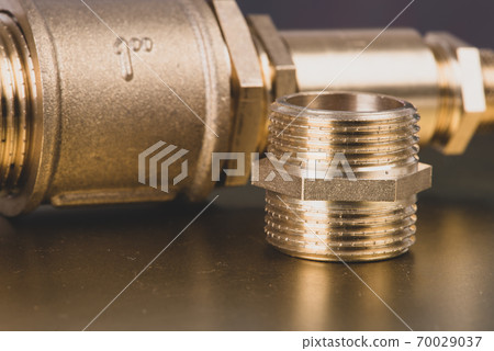 Close-up Brass Fittings Connectors For Water And Gas Installation Close-up Brass Fittings Connectors For Water And Gas Installation 70029037