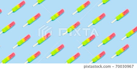 Fruit colorful Ice cream pattern/ice cream stick on pastel blue background, Soda and Strawberry and Lemon Ice cream 70030967