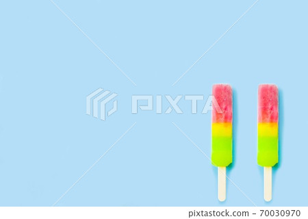 Fruit colorful Ice cream pattern/ice cream stick on pastel blue background, Soda and Strawberry and Lemon Ice cream 70030970
