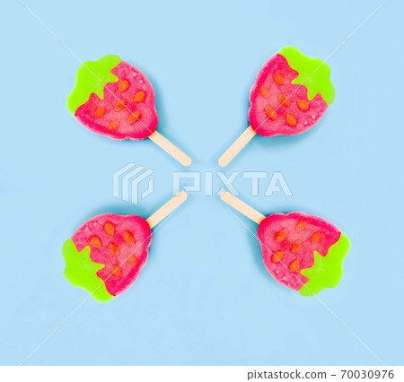 Fruit colorful Ice cream pattern/ice cream stick on pastel blue background, Soda and Strawberry and Lemon Ice cream 70030976