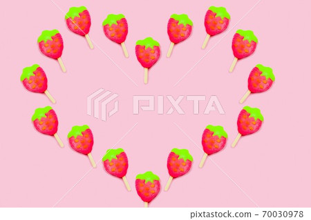 Fruit colorful Ice cream pattern/ice cream stick on pastel pink background, Soda and Strawberry and Lemon Ice cream 70030978