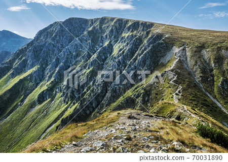 Tourist path in Western Tatras, Slovakia, hiking theme Tourist path in Western Tatras, Slovakia, hiking theme 70031890