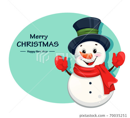 Cute cheerful Christmas snowman cartoon character - Stock Illustration ...