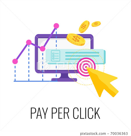 Pay per click infographics pictogram. Internet advertising model. 70036363