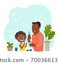 Black boy and his father brushing teeth illustration 70036613