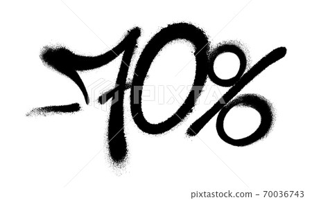 Sprayed -70 percent graffiti with overspray in black over white. Vector illustration. 70036743