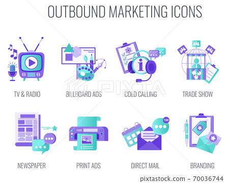 Outbound Infographics Marketing Icons. Flat vector illustration. 70036744