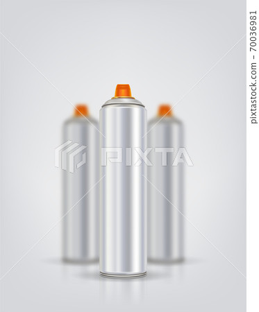 Silver spray can for graffiti on a background of blurred spray cans. Vector illustration with reflection and shadow. 70036981