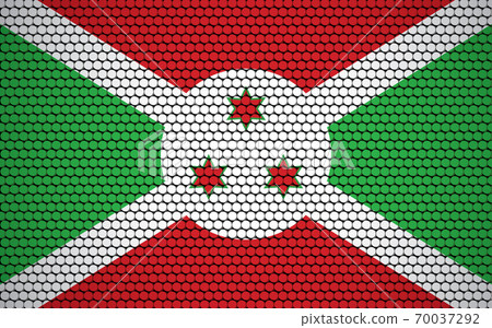 Abstract flag of Burundi made of circles. Burundian flag designed with colored dots giving it a modern and futuristic abstract look. Abstract flag of Burundi made of circles. Burundian flag designed with colored dots giving it a modern and futuristic abstract look. 70037292