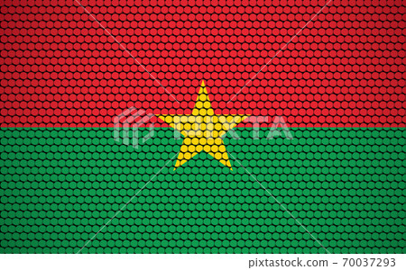 Abstract flag of Burkina Faso made of circles. Burkinabe flag designed with colored dots giving it a modern and futuristic abstract look. 70037293
