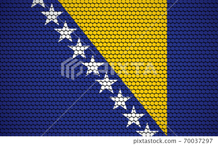 Abstract flag of Bosnia and Herzegovina made of circles. Bosniak flag designed with colored dots giving it a modern and futuristic abstract look. Abstract flag of Bosnia and Herzegovina made of circles. Bosniak flag designed with colored dots giving it a modern and futuristic abstract look. 70037297