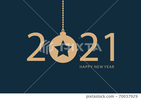 happy new year 2021 typography with hanging christmas ball 70037929