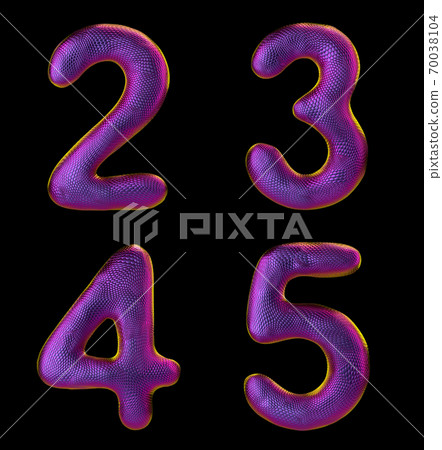 Number set 2, 3, 4, 5 made of realistic 3d render purple color. Collection of natural snake skin texture style symbol Number set 2, 3, 4, 5 made of realistic 3d render purple color. Collection of natural snake skin texture style symbol 70038104