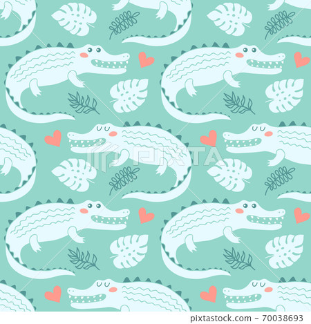 Seamless pattern with cute crocodiles 70038693
