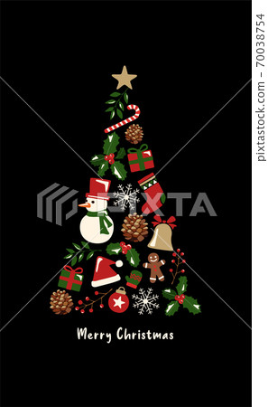 Christmas tree with Christmas material black background 70038754