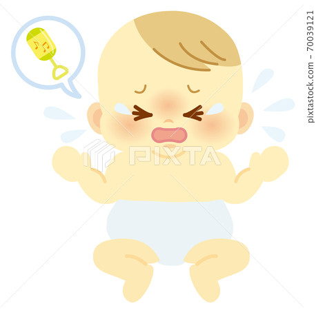 嬰兒在尿布中哭泣的表情想要一個玩具_嬰兒全身圖68 70039121