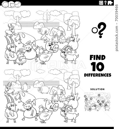 differences educational game with farm animals... - Stock Illustration ...