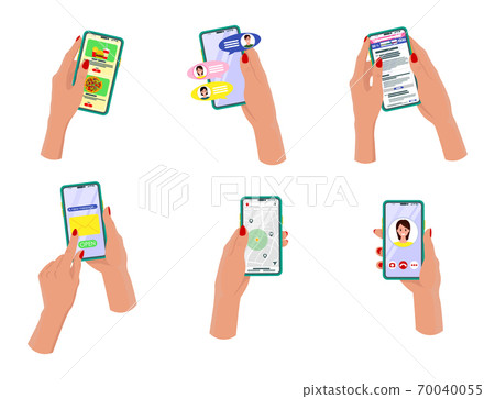 Hands with phones. 70040055