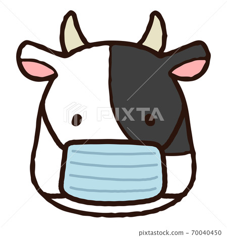 Illustration of a cute and simple cow's face wearing a mask with a main line Illustration of a cute and simple cow's face wearing a mask with a main line 70040450
