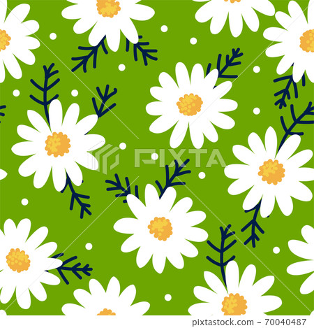 Daisy flower seamless pattern on green background Daisy flower seamless pattern on green background 70040487