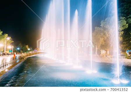 Batumi, Adjara, Georgia. Singing And Dancing Fountains Is Local Landmark At Boulevard Fountains. Night Illuminations Batumi, Adjara, Georgia. Singing And Dancing Fountains Is Local Landmark At Boulevard Fountains. Night Illuminations 70041352