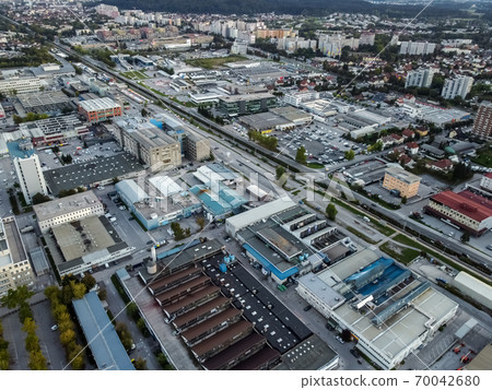 Evening industrial zone district drone aerial view 70042680